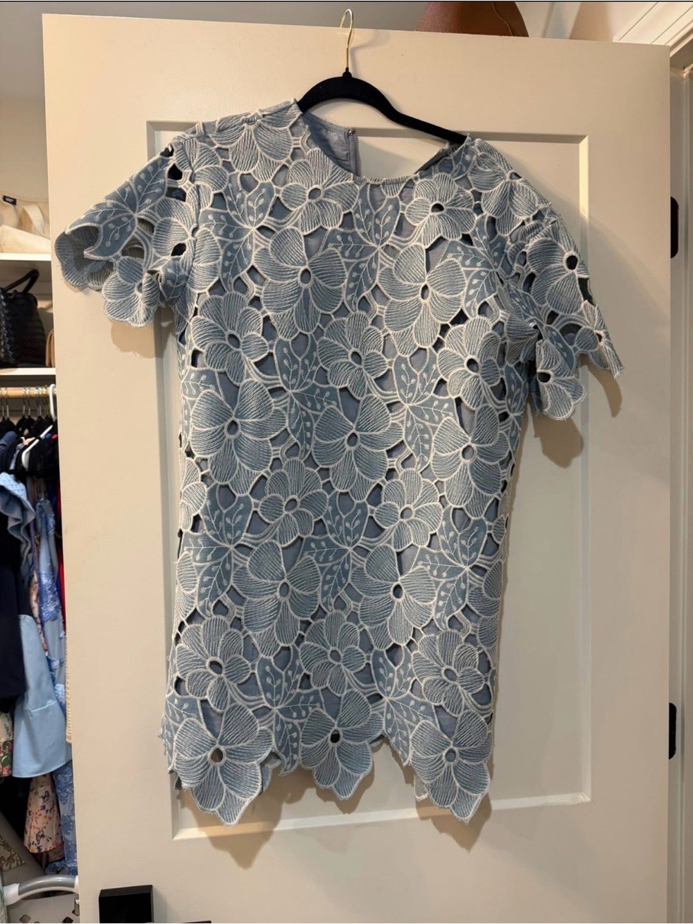 Women's Light Blue Floral Lace Overlay Dress